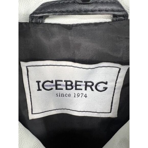 ICEBERG Leather Biker Jacket Size EU 44 Full Zip Men’s Jacket Green Black - Picture 13 of 16